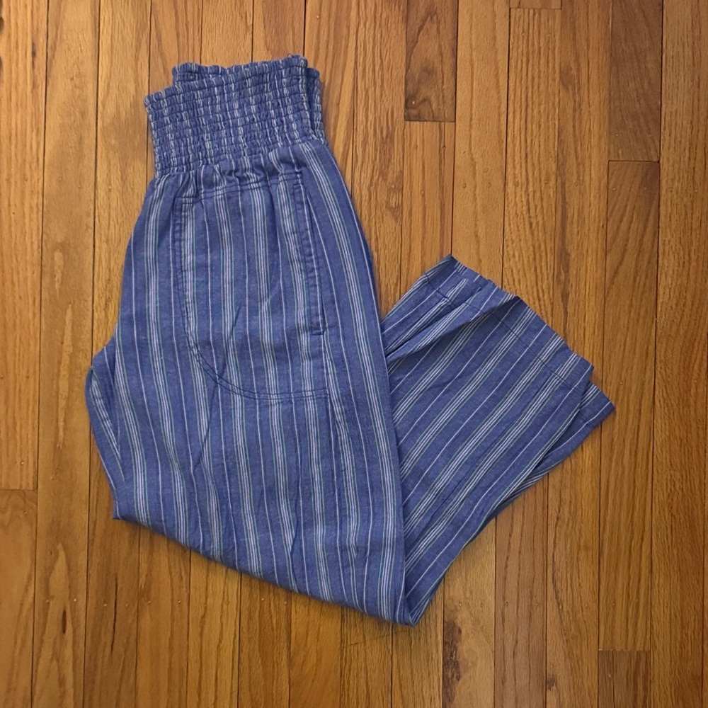 Pilcro Reese Striped Linen Blend Smocked Pull-on Barrel Pants